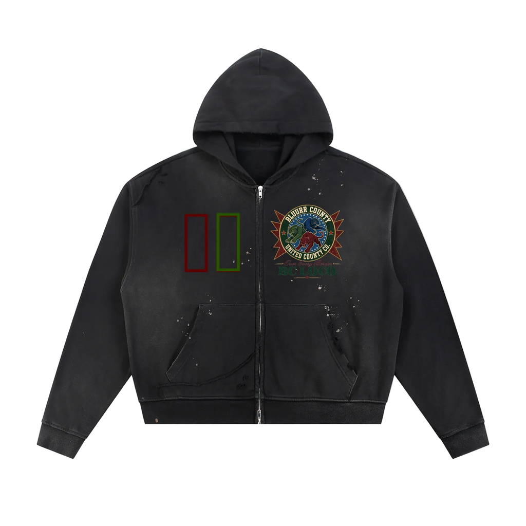 UNITED COUNTY || BLACK ZIP UP HOODIE