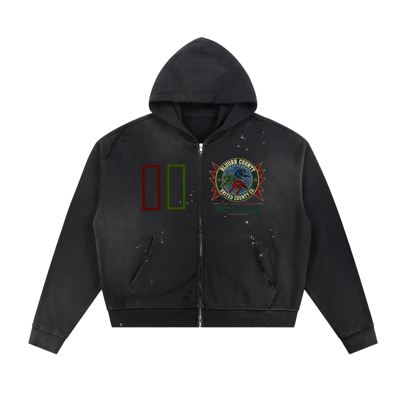 UNITED COUNTY || BLACK ZIP UP HOODIE