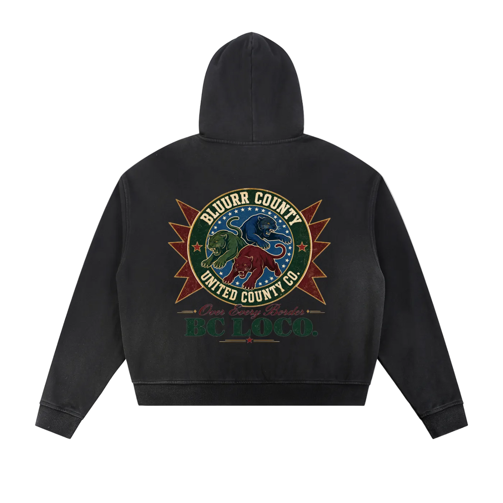 UNITED COUNTY || BLACK ZIP UP HOODIE