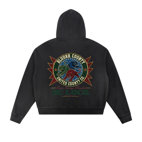 UNITED COUNTY || BLACK ZIP UP HOODIE