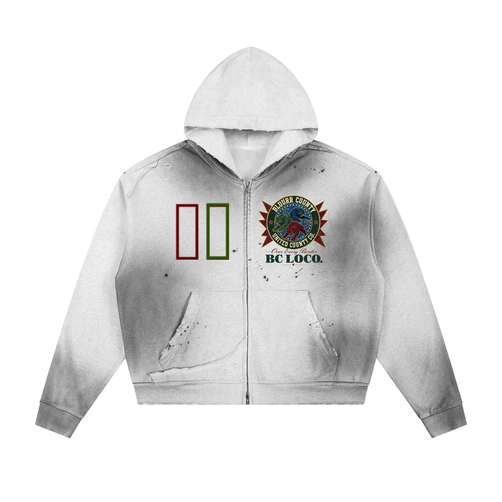 UNITED COUNTY || GREY ZIP UP HOODIE